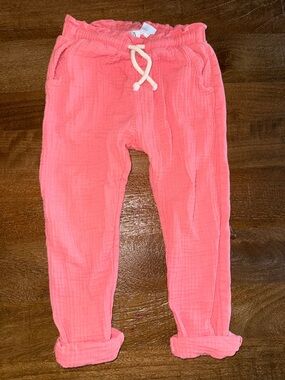 Zara Coral Pink Drawstring Gauze Pants